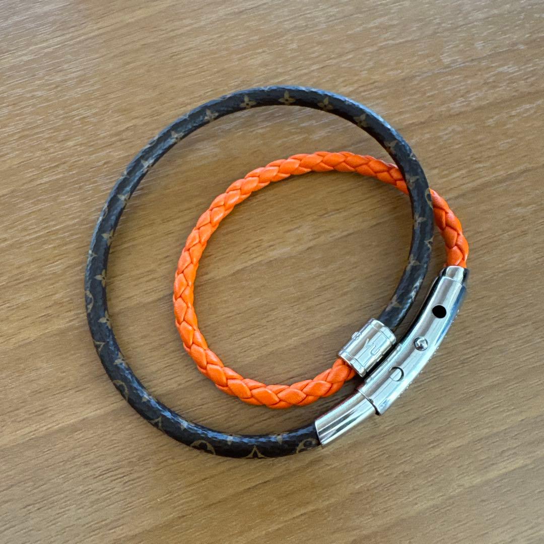 ルイヴィトン　2連ブレスレット　モノグラム×レザー　オレンジ