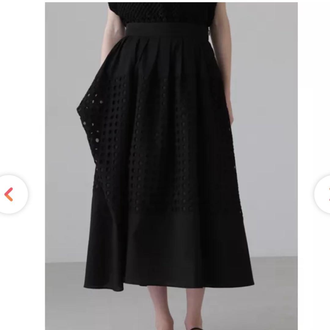 【新品タグ付き】アドーア アイレット エンブロイダリー スカート ロング 黒 Ｍ