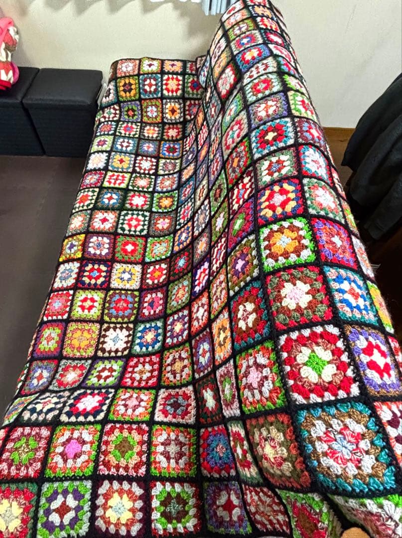 手編み　ベッドカバー　ソファカバー　こたつカバー　約200cm強x約155cm強