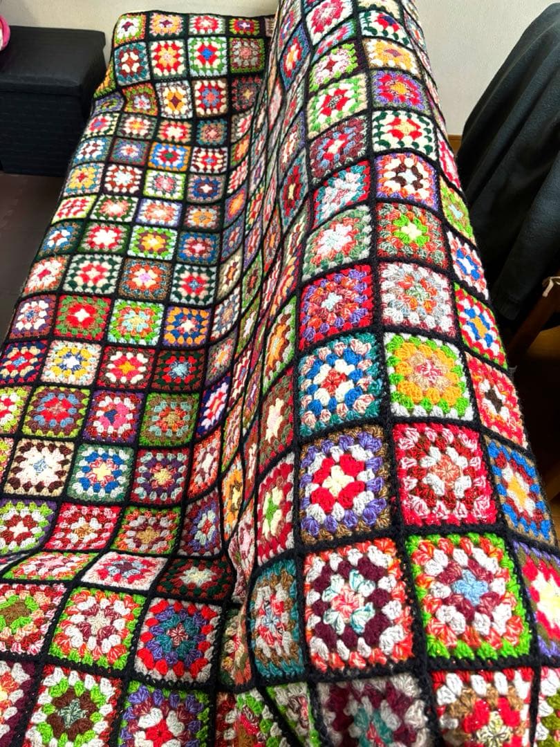 手編み　ベッドカバー　ソファカバー　こたつカバー　約200cm強x約155cm強