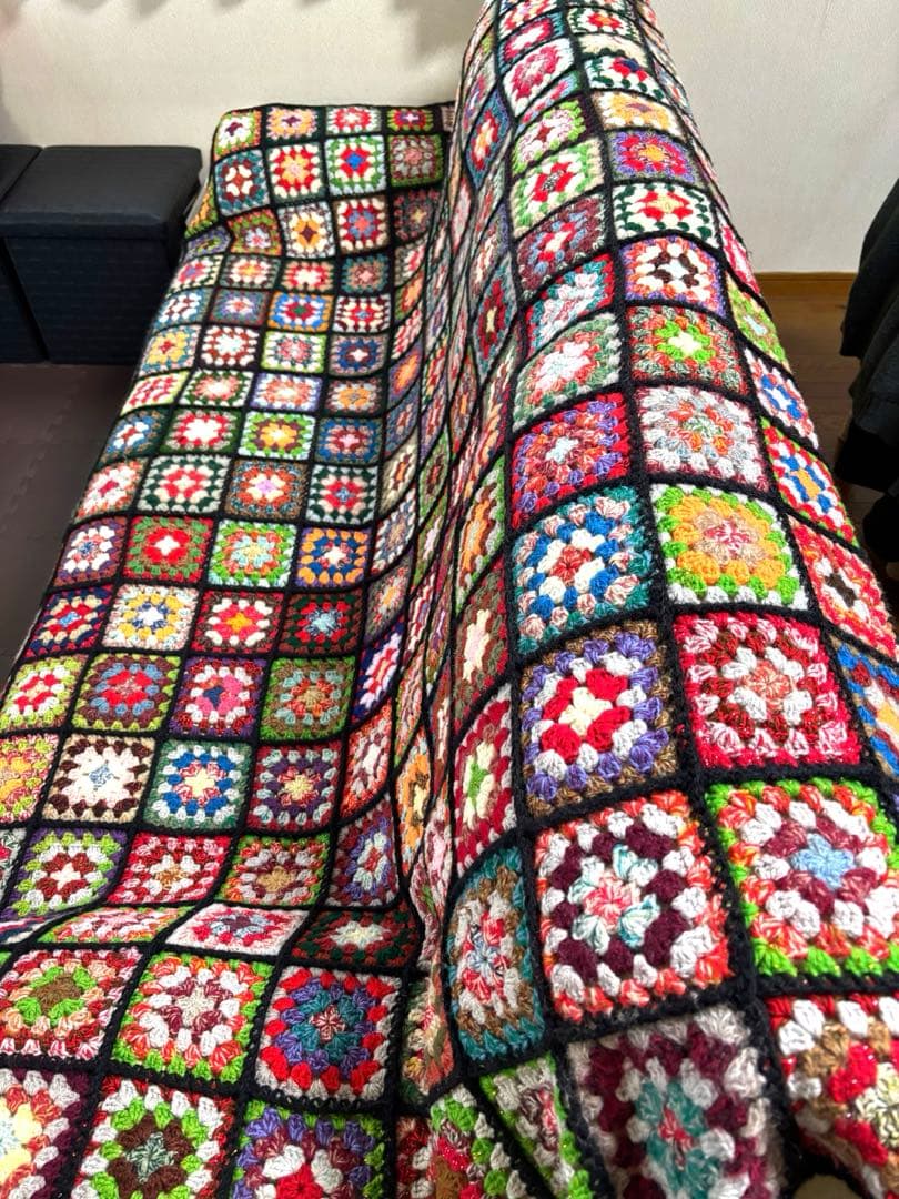 手編み　ベッドカバー　ソファカバー　こたつカバー　約200cm強x約155cm強