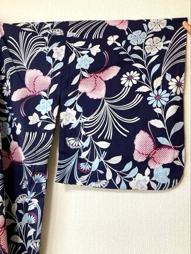 【撫松庵】浴衣＆帯セット 蝶柄 Mサイズ　着用1回　美品