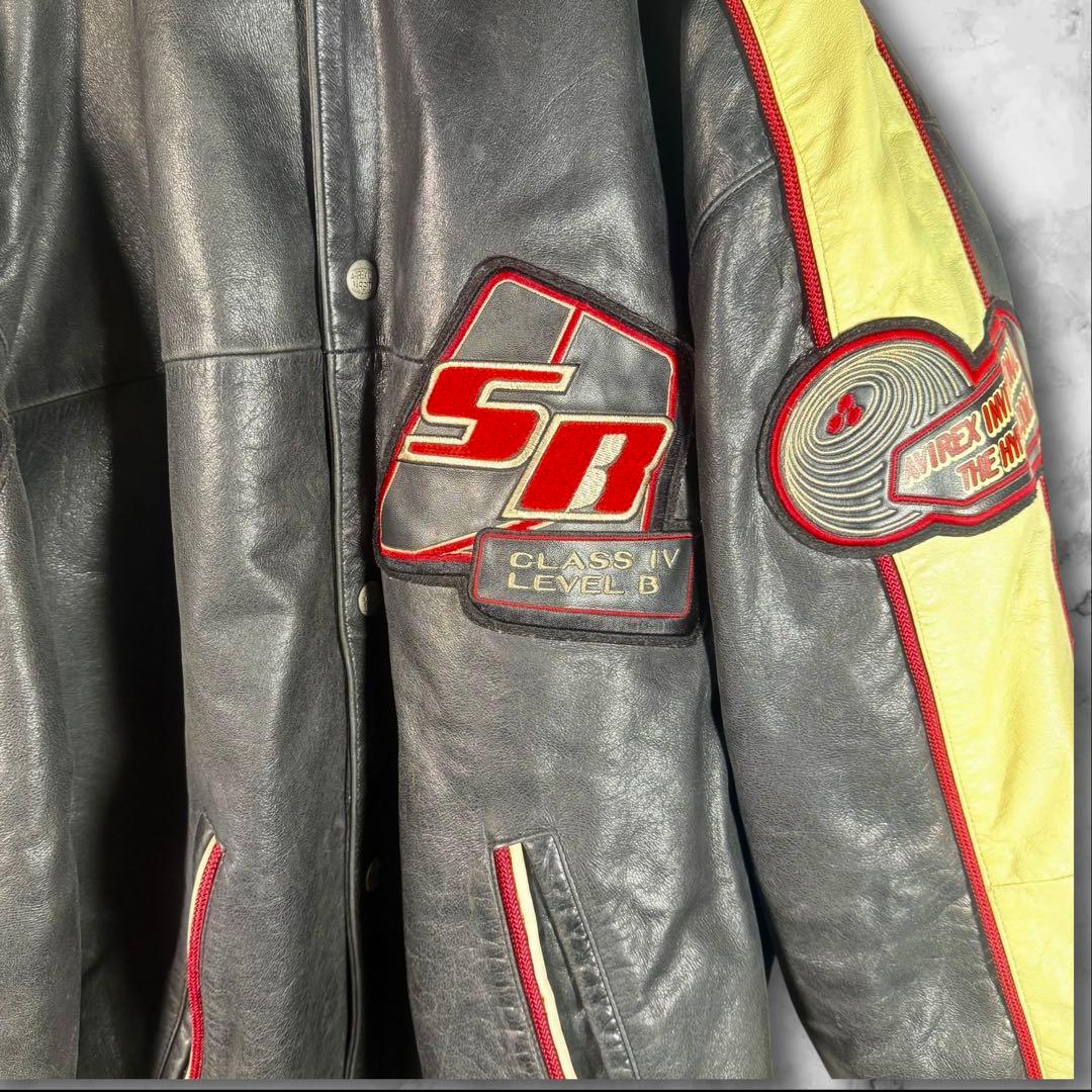 80s-90s AVIREX オールレザー バーシティジャケット フルデコ 黒