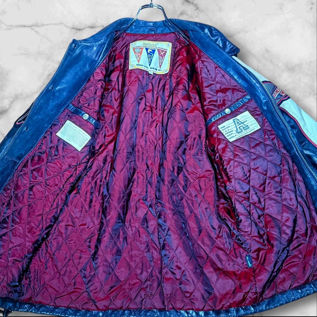 80s-90s AVIREX オールレザー バーシティジャケット フルデコ 黒