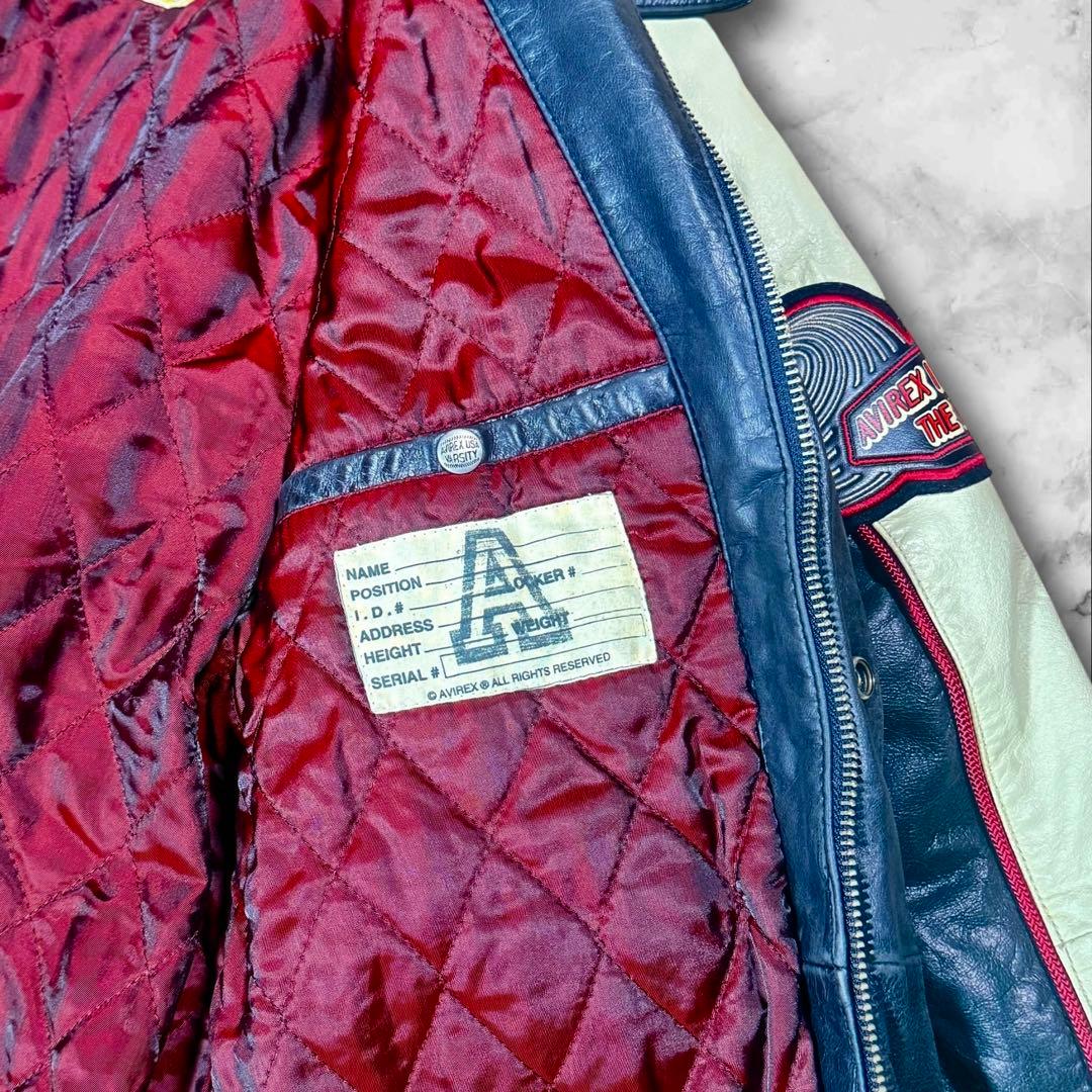 80s-90s AVIREX オールレザー バーシティジャケット フルデコ 黒