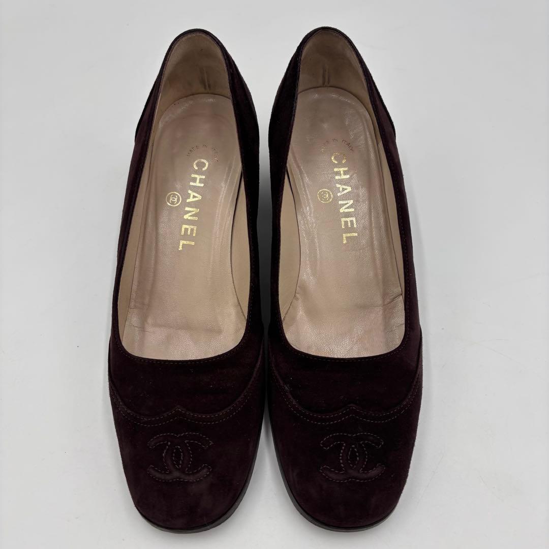 CHANEL シャネル ココマーク スエード パンプス　太ヒール 37 約24㎝