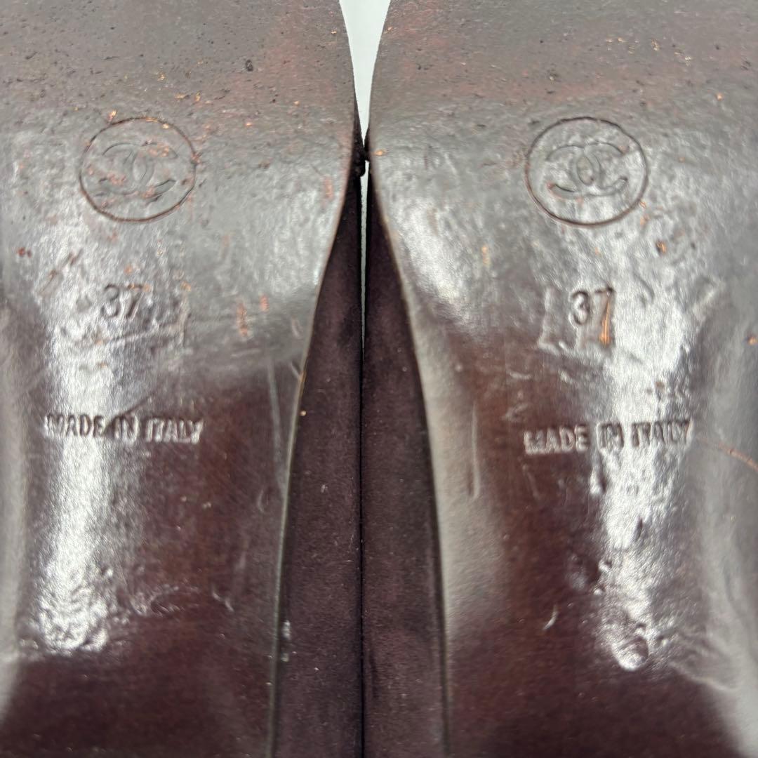 CHANEL シャネル ココマーク スエード パンプス　太ヒール 37 約24㎝