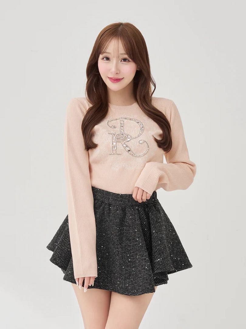 ♡ ダーリッチ Darich ♡ DRビジューフラワーリブニットトップス　ピンク