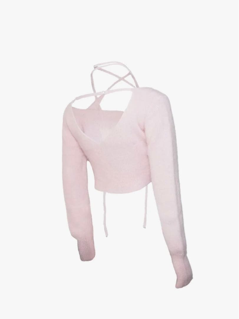 トップス THEREDTHREAD S fluffy tie tops cropped