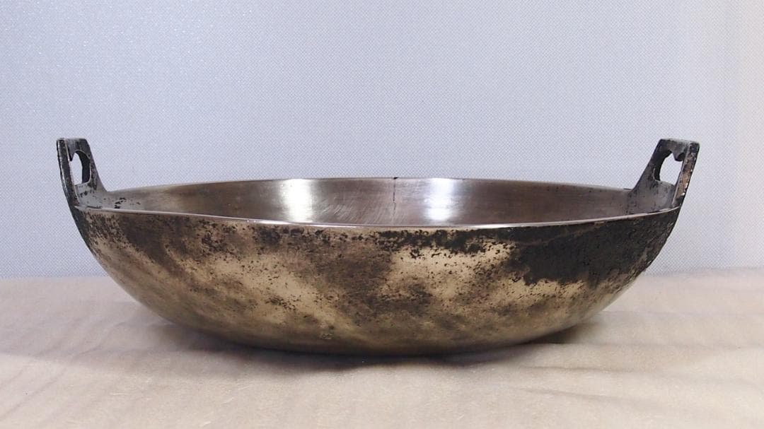 【中古・黒ずみあり】純洋銀 36cm 両手鍋 天ぷら鍋/すきやき鍋 アウトドア