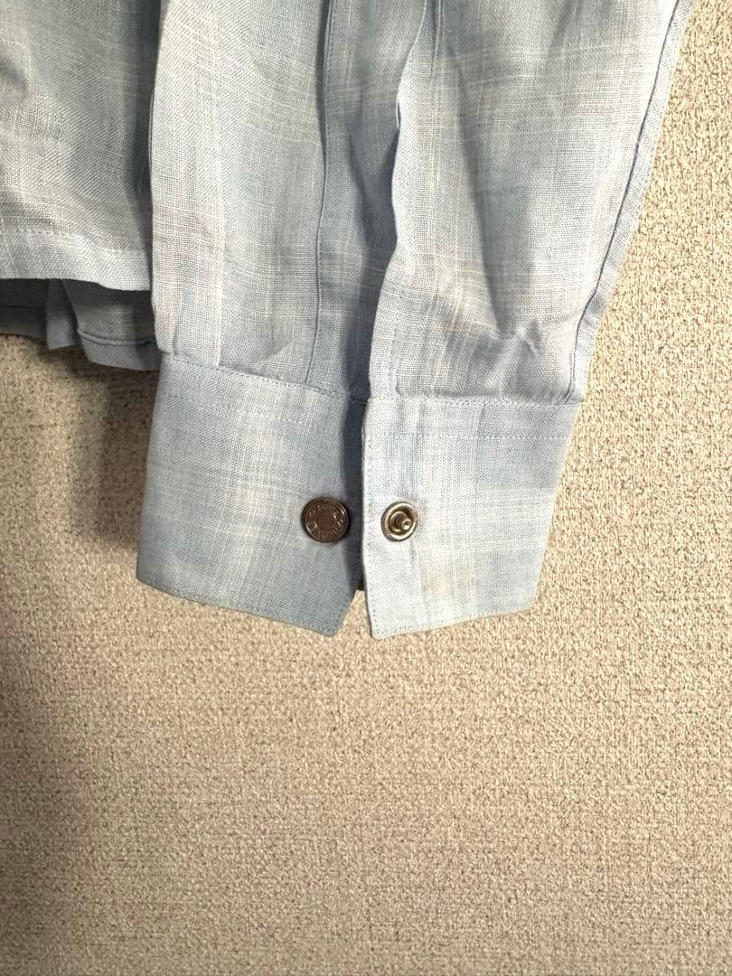 エルメス　HERMES メンズ　水色 長袖シャツ ジッパー付き　L リネン