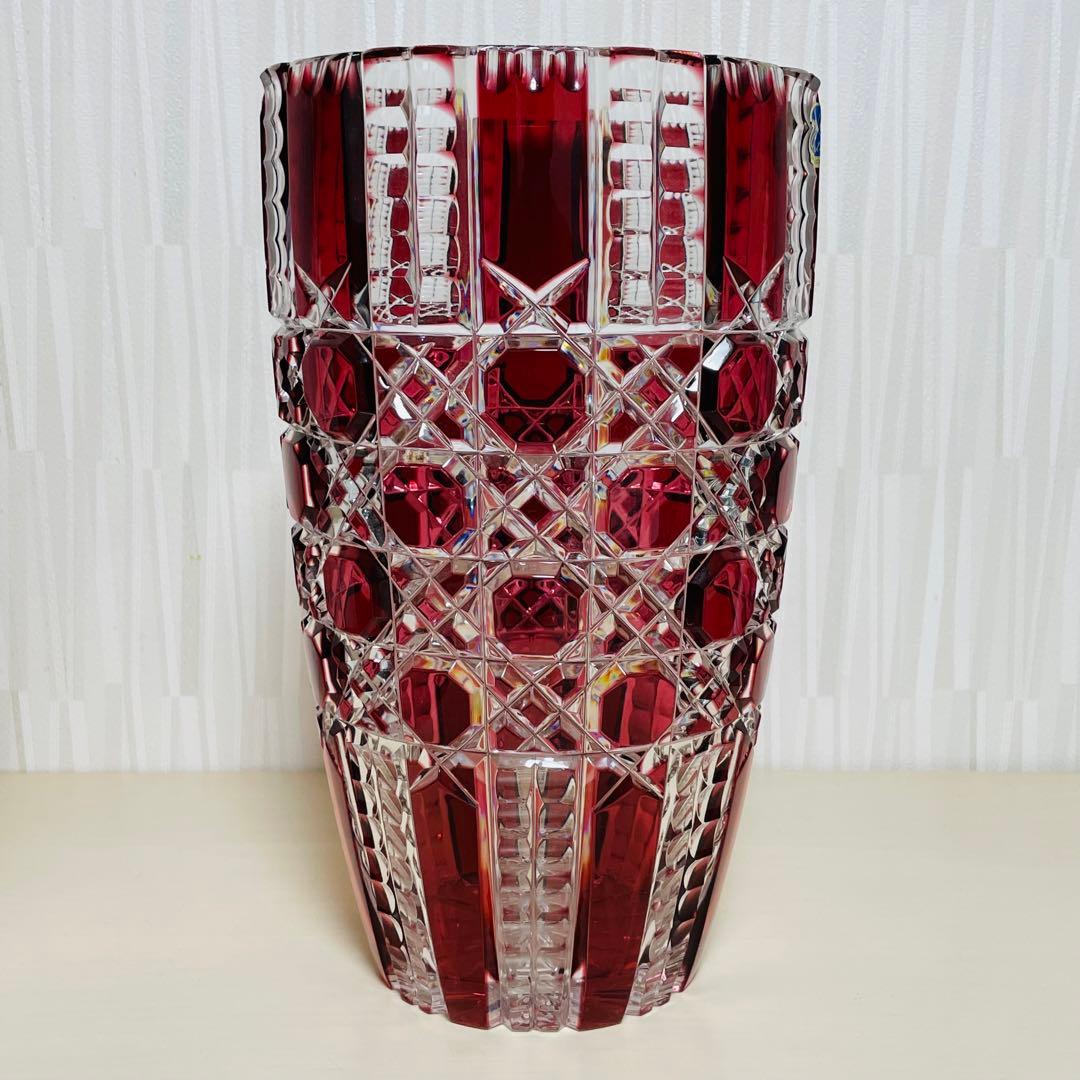 未使用 大型 ボヘミアクリスタル チェコ製 花瓶 フラワーベース