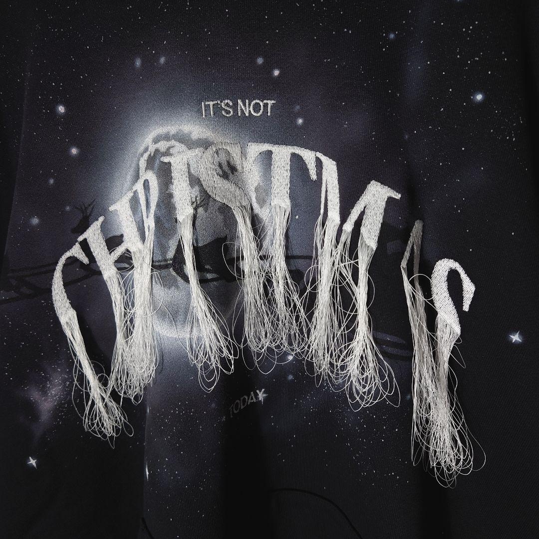 【未使用タグ付】 ダブレット　フリンジ　クリスマス　刺繍ロゴ　パーカー　黒