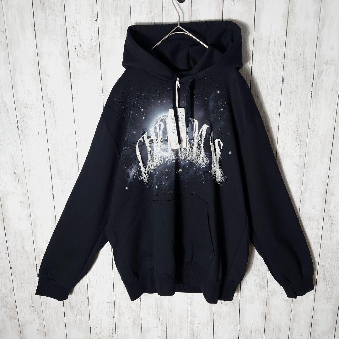 【未使用タグ付】 ダブレット　フリンジ　クリスマス　刺繍ロゴ　パーカー　黒