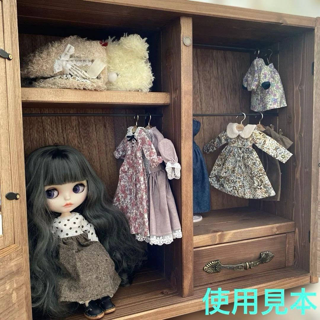 ribo　人形用木製収納ケース(引出・棚付き)　ハンドメイド　ブライス