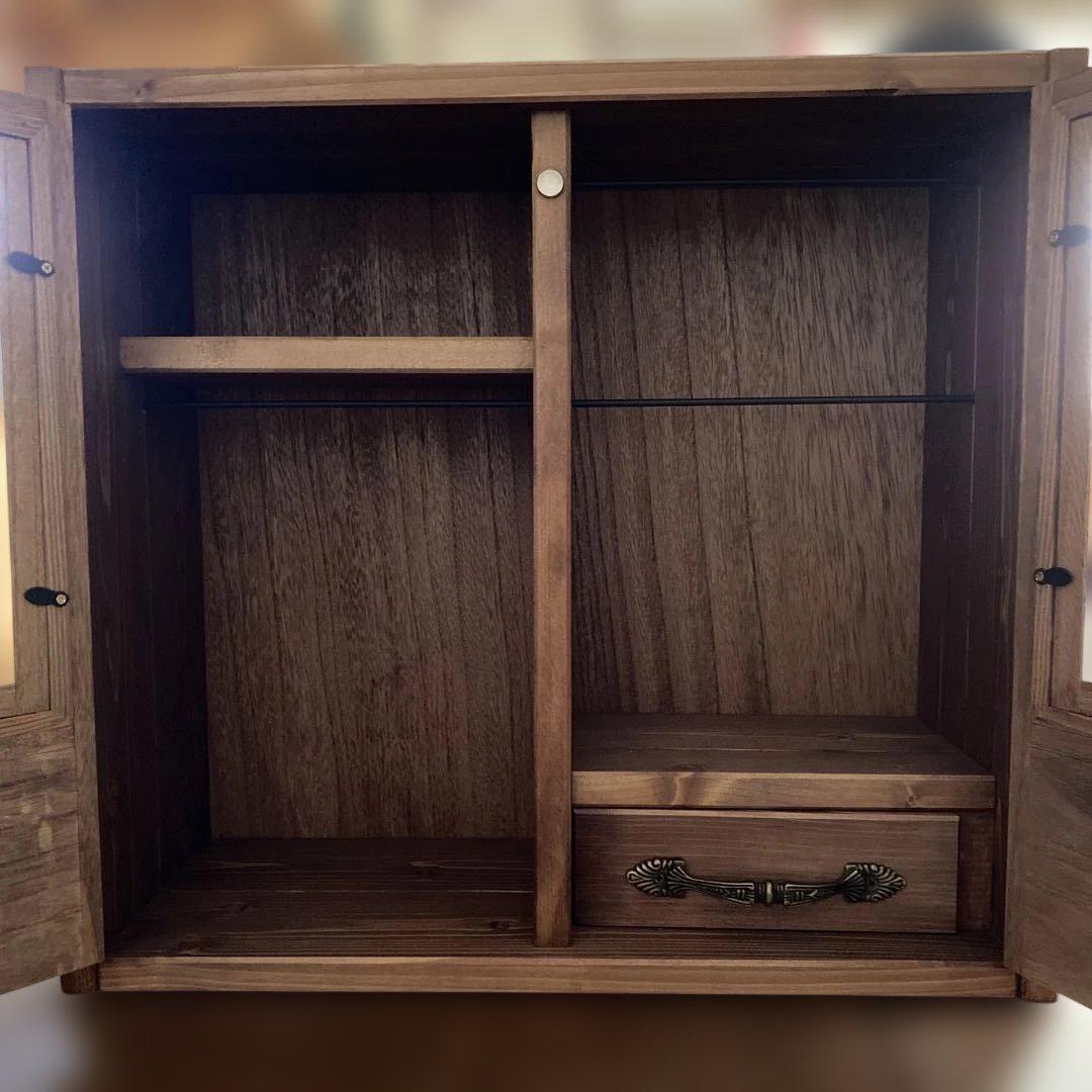 ribo　人形用木製収納ケース(引出・棚付き)　ハンドメイド　ブライス