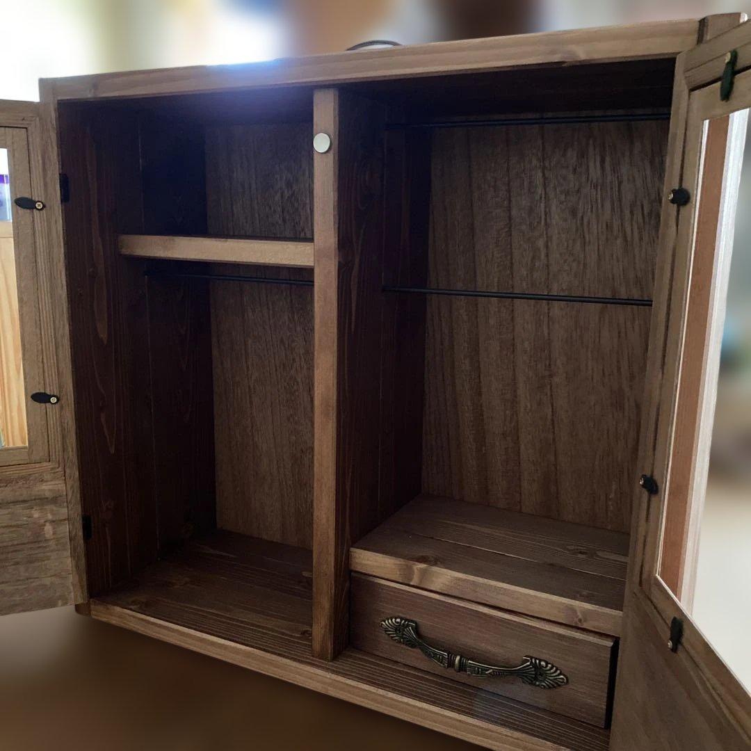 ribo　人形用木製収納ケース(引出・棚付き)　ハンドメイド　ブライス