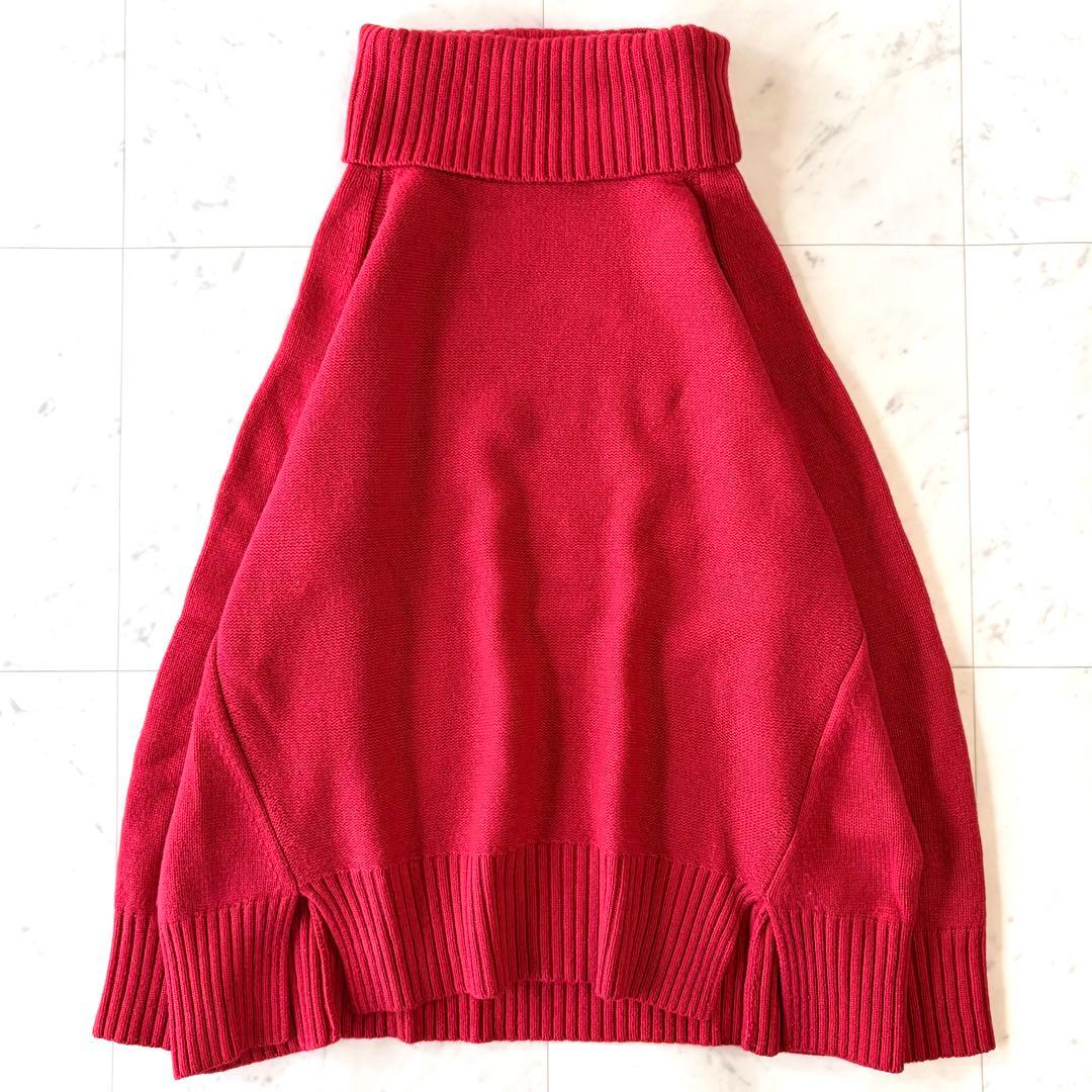 美品 ドレステリア 洗える ウールブレンド タートルネックニットプルオーバー 赤