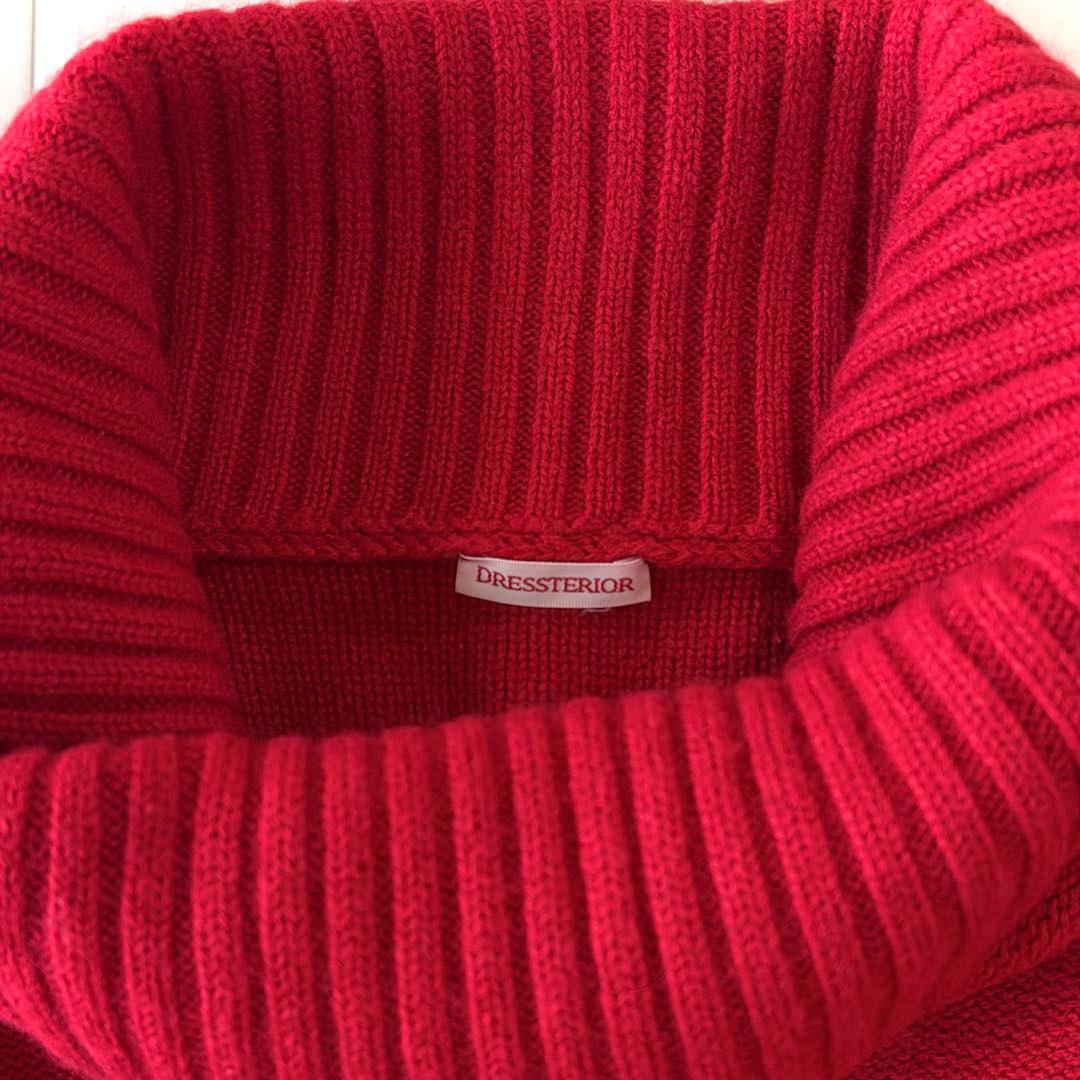 美品 ドレステリア 洗える ウールブレンド タートルネックニットプルオーバー 赤