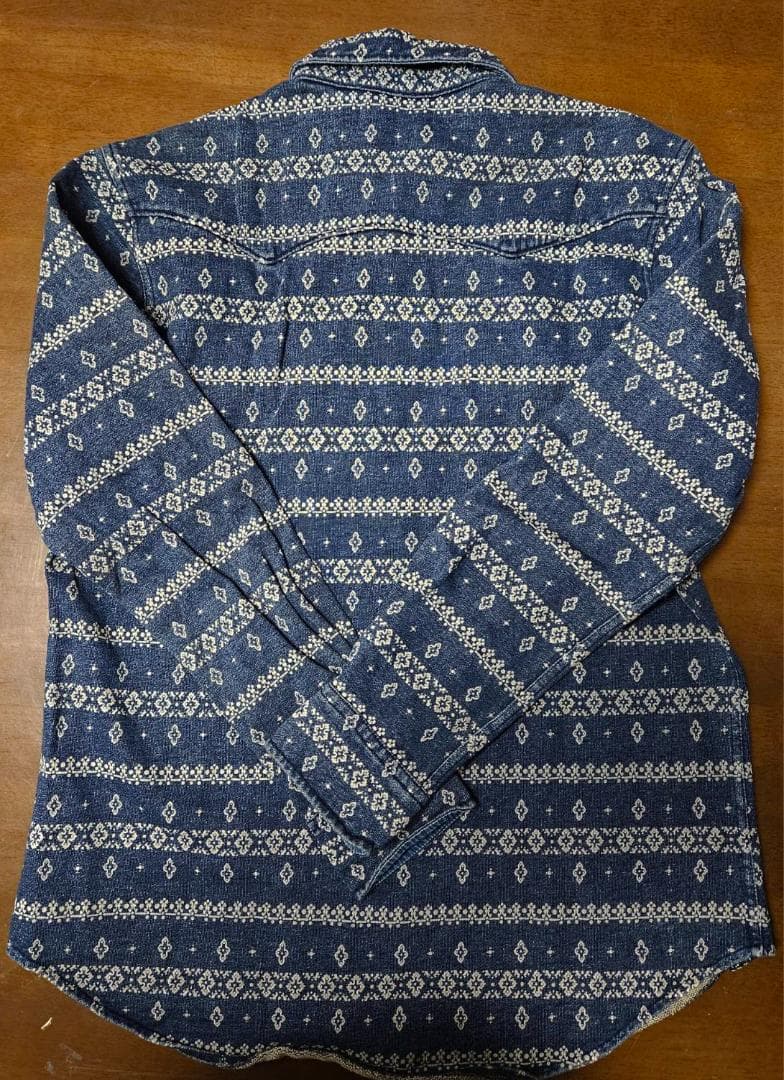 送料無料/超美品　RRL 幾何学模様 デニムウエスタンシャツ 長袖（L)