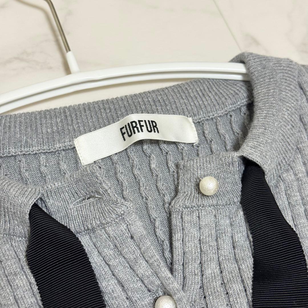 FURFUR リボン付き袖口ファーカーディガン USAGIONLINE限定