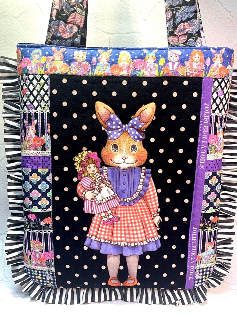 フリルバッグ ポーチ 2点セット ビッグコラコラ ジョリーフルール 黒 うさぎ