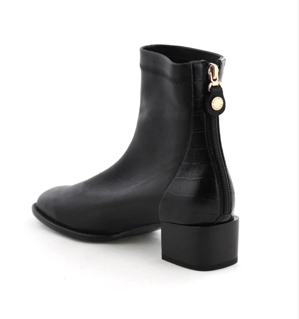 【新作・新品】卑弥呼23cm型押しコンビストレッチブーツ本革ブラックHIMIKO