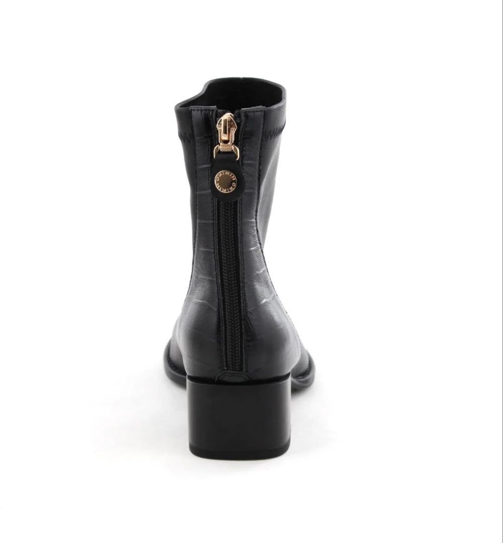 【新作・新品】卑弥呼23cm型押しコンビストレッチブーツ本革ブラックHIMIKO