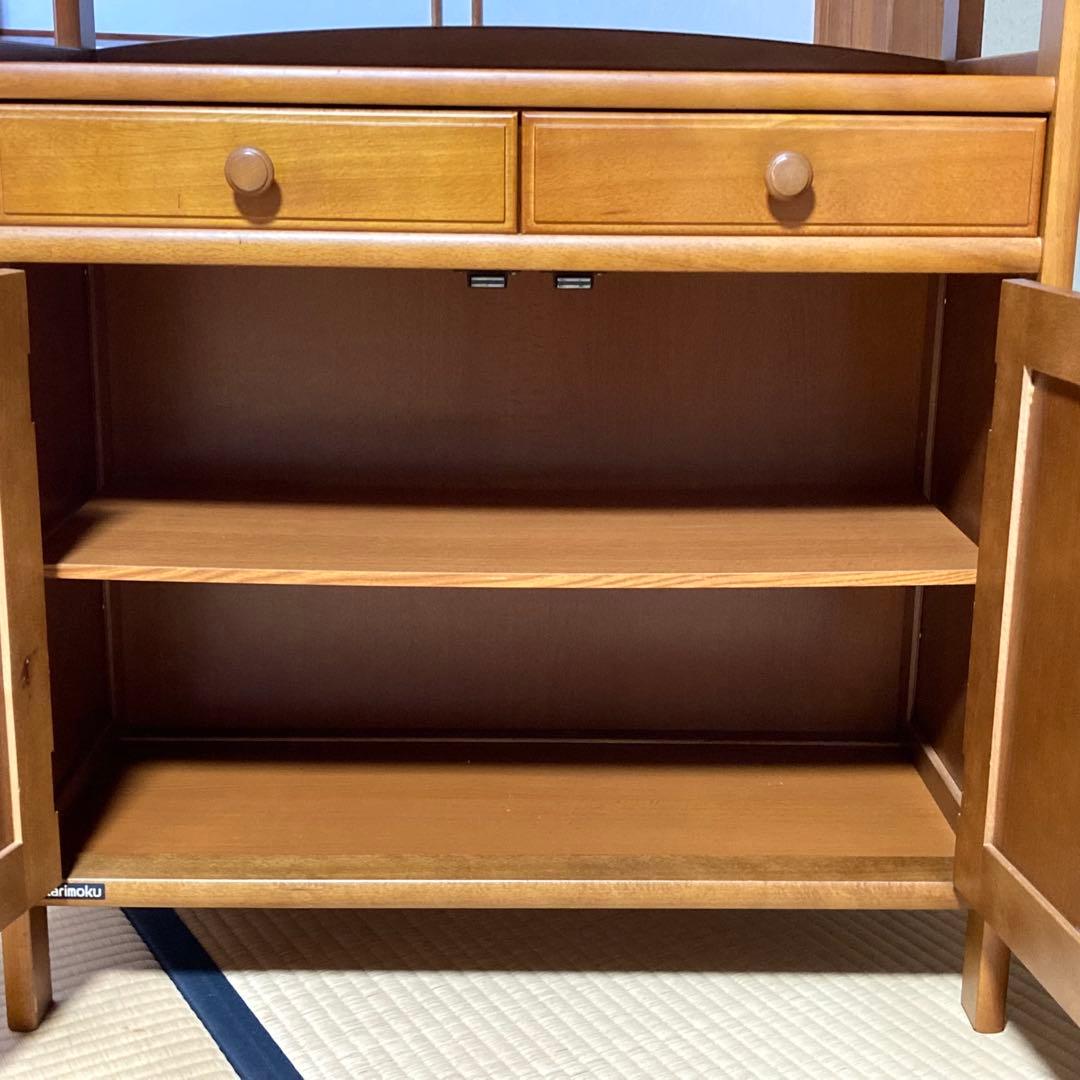 美品　オールドカリモク　ラタン　電話台　FAX台　キャビネット