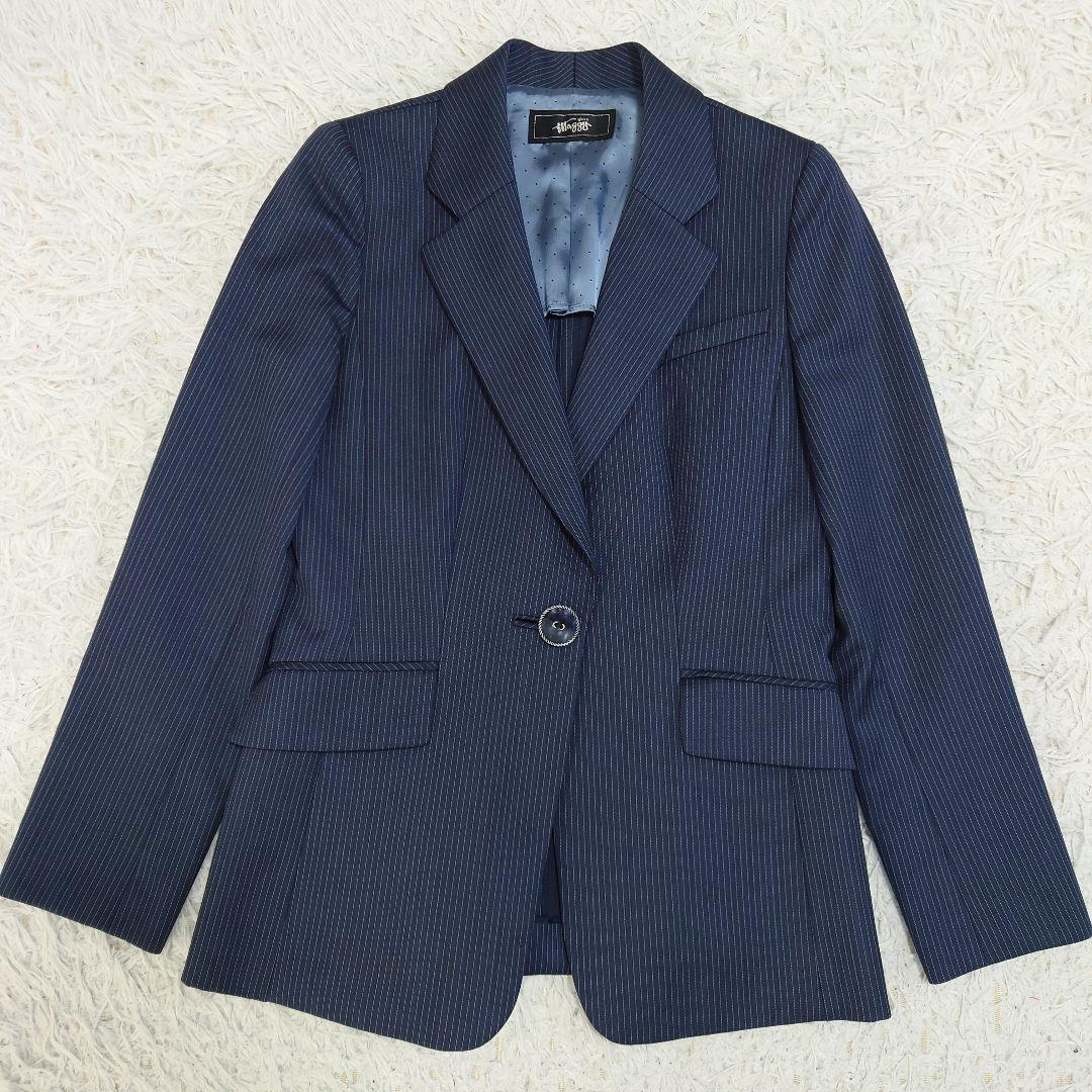 銀座マギー　パンツスーツ　セットアップ　背抜き　ネイビー　ストライプ　40