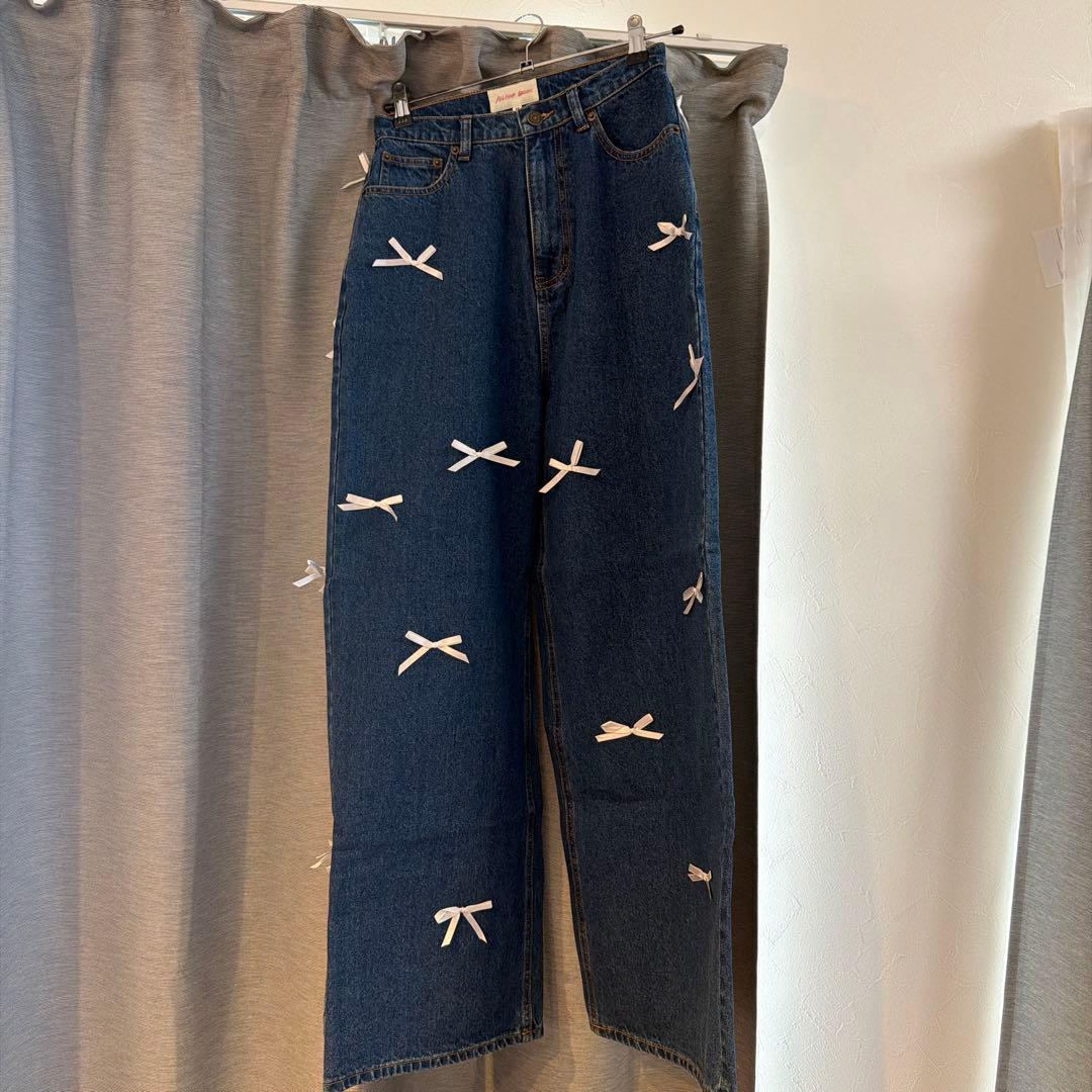 ALLISON BROWN アリソンブラウン リボンデニム ワイドパンツ