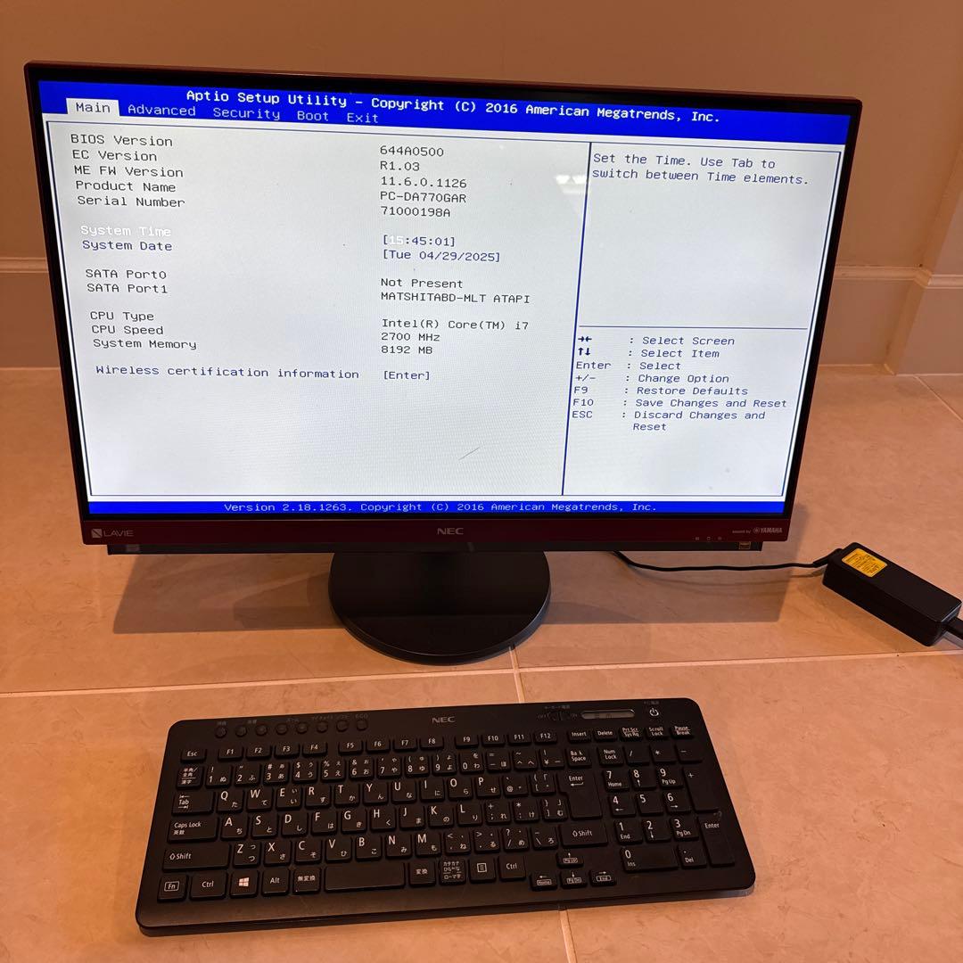 NEC製一体型パソコン　PC-DA770GAR