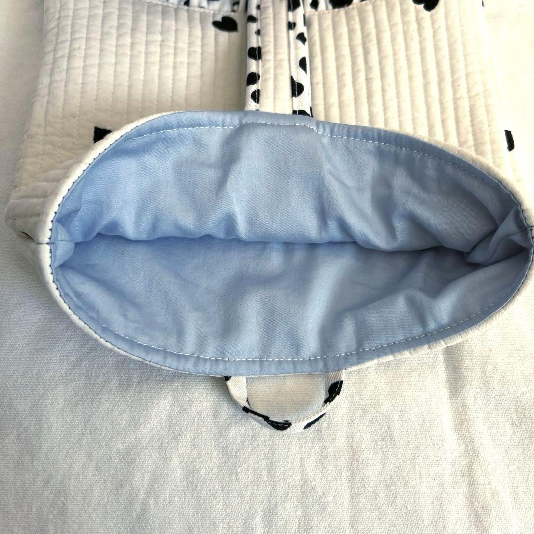 入園入学3点セット　【白地黒ハートヌビ×ダルメシアン】　女の子　レッスンバッグ