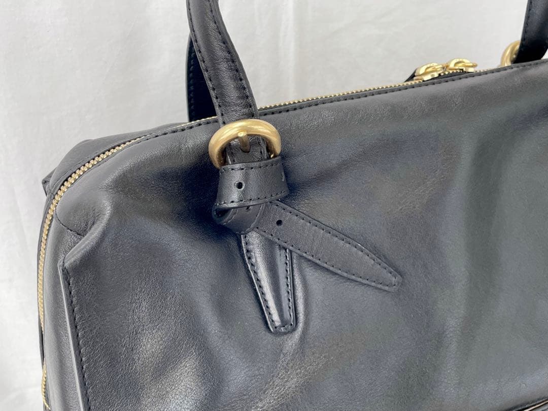 【S】美品FURLA ブラック レザーボストンバッグ 大容量 旅行カバン