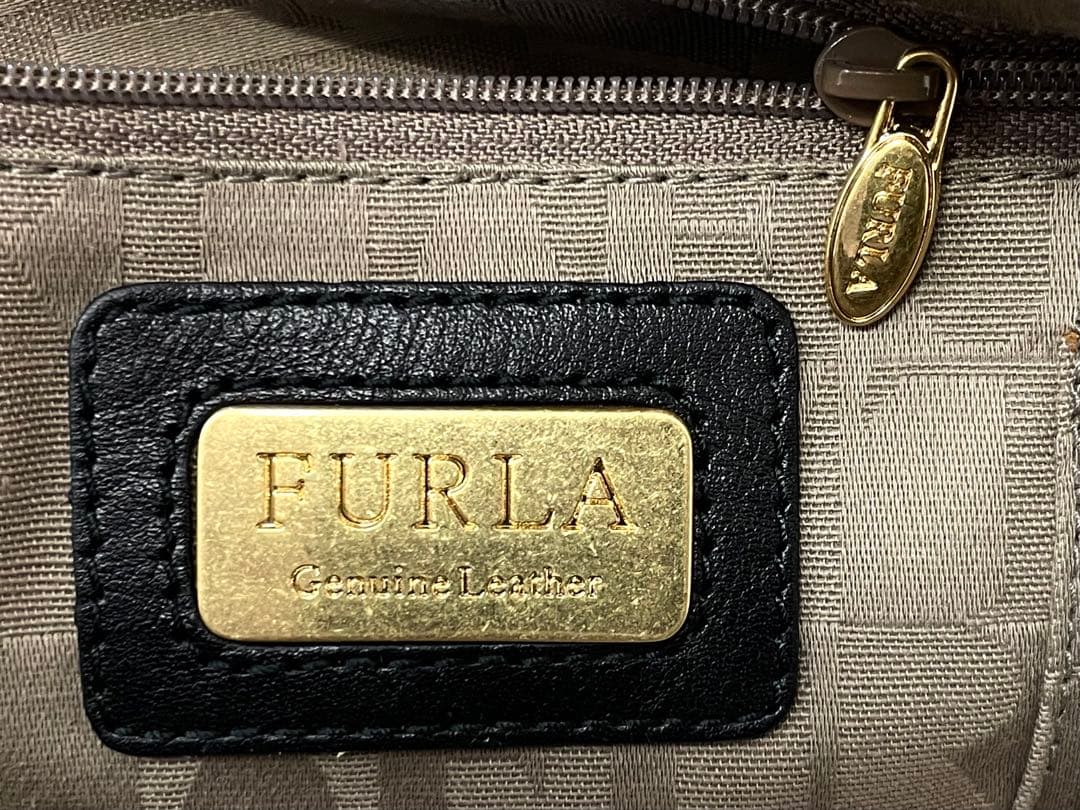 【S】美品FURLA ブラック レザーボストンバッグ 大容量 旅行カバン