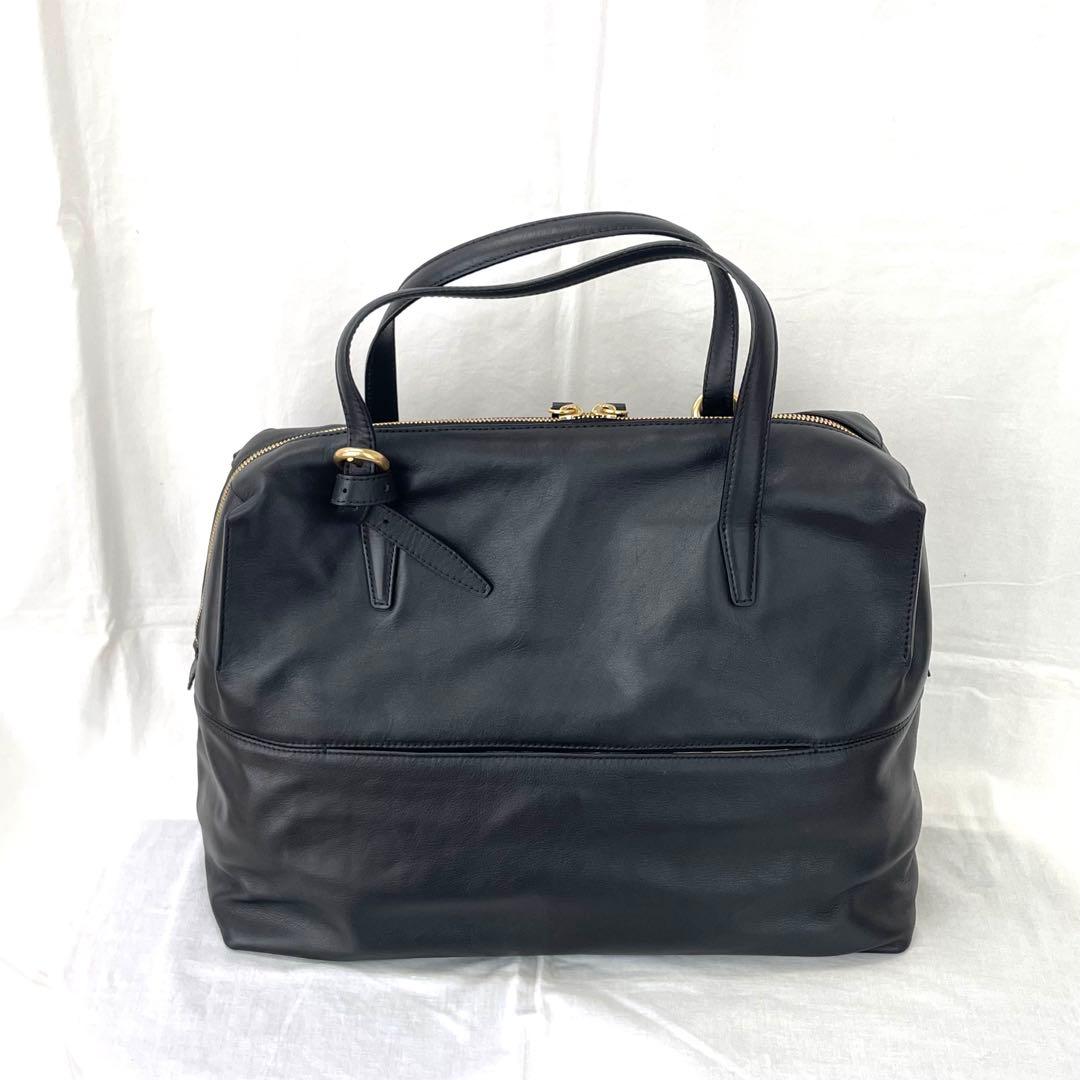 【S】美品FURLA ブラック レザーボストンバッグ 大容量 旅行カバン