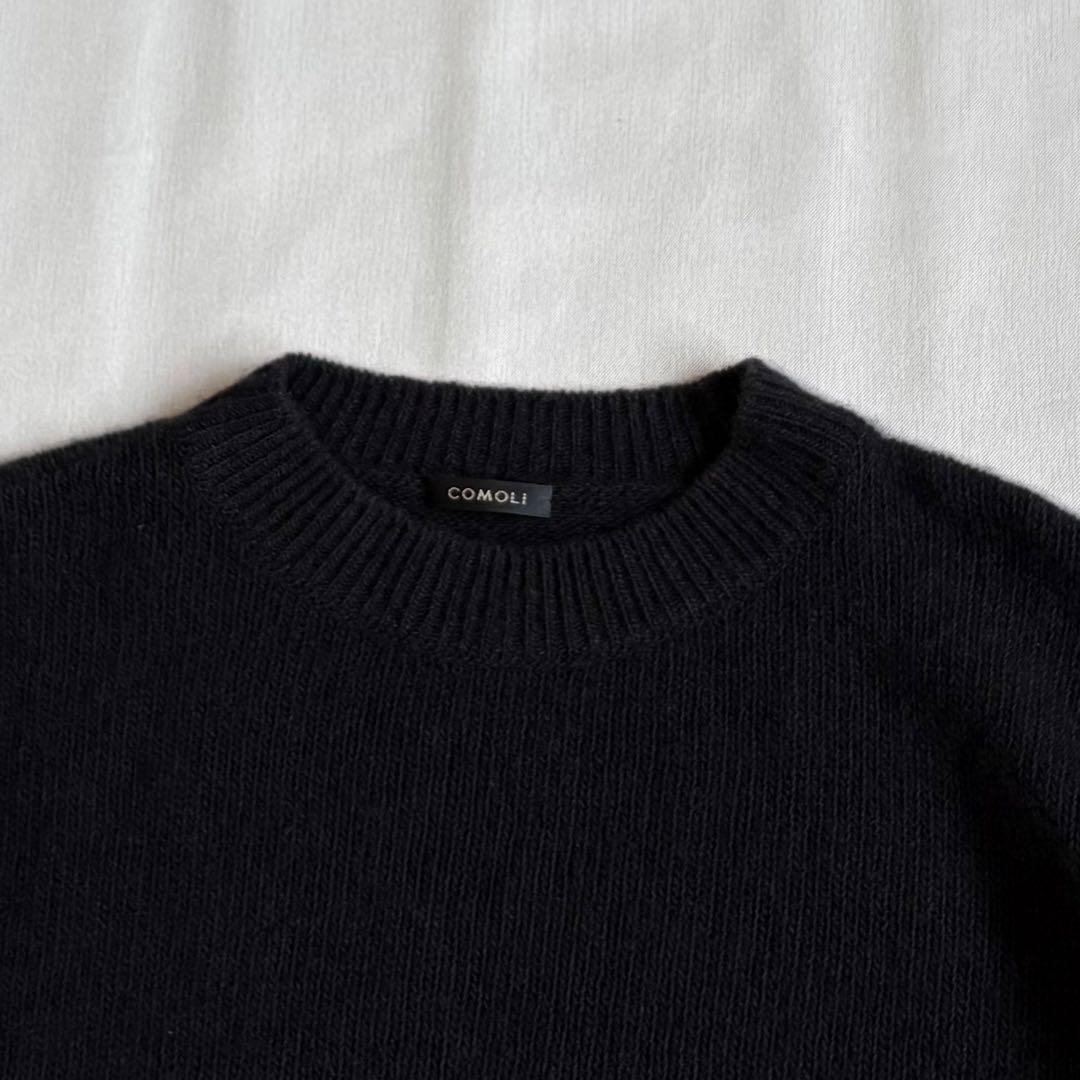 COMOLI カシミヤ 製品染 クルーネックニット　Black コモリ　黒