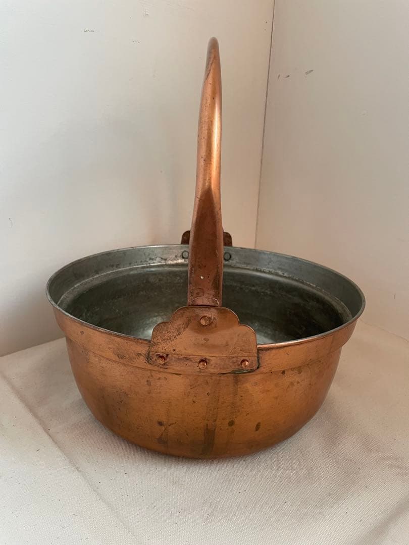 古道具　銅鍋　山菜鍋　大　錫引き　30㎝
