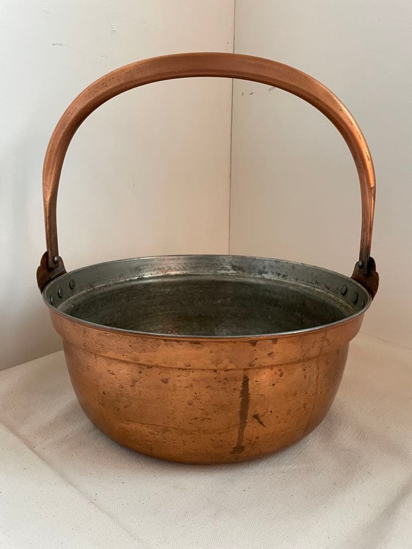古道具　銅鍋　山菜鍋　大　錫引き　30㎝
