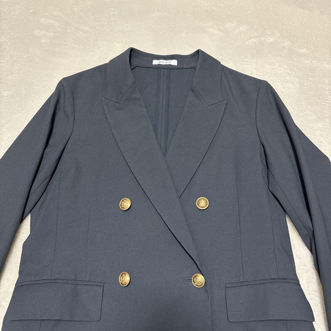 プラステ　セットアップ　ダブル　紺ブレ　金ボタン　リネン混　ネイビー　S