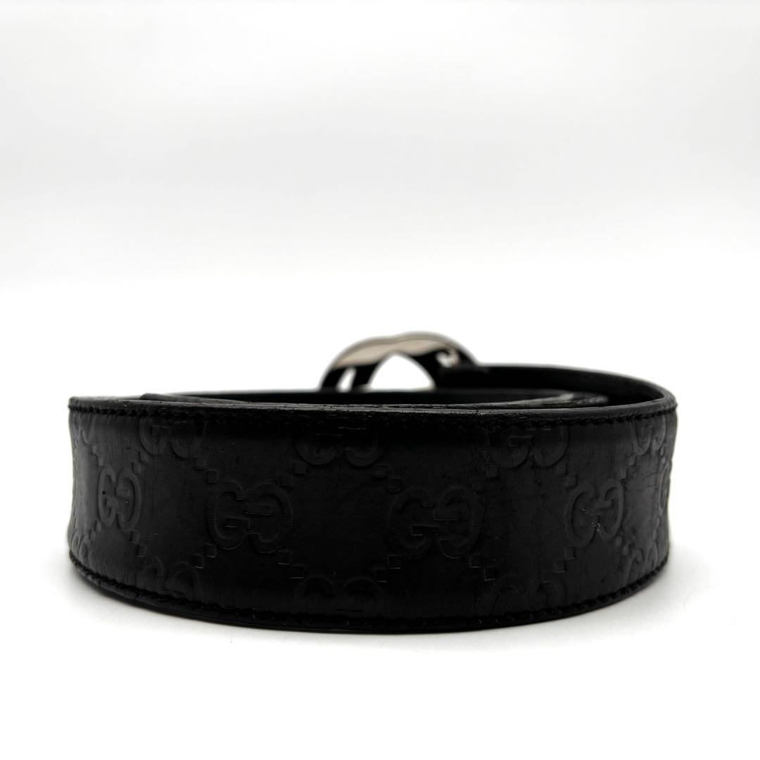 正規品 グッチ ベルト インターロッキング バックル シマレザー GG ブラック