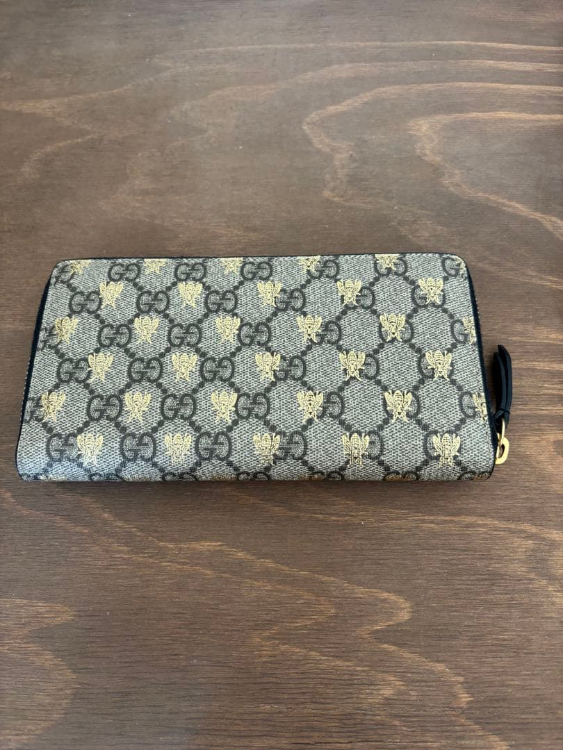 GUCCI グッチ GGスプリーム ビー（蜂）柄 ラウンドファスナー 長財布