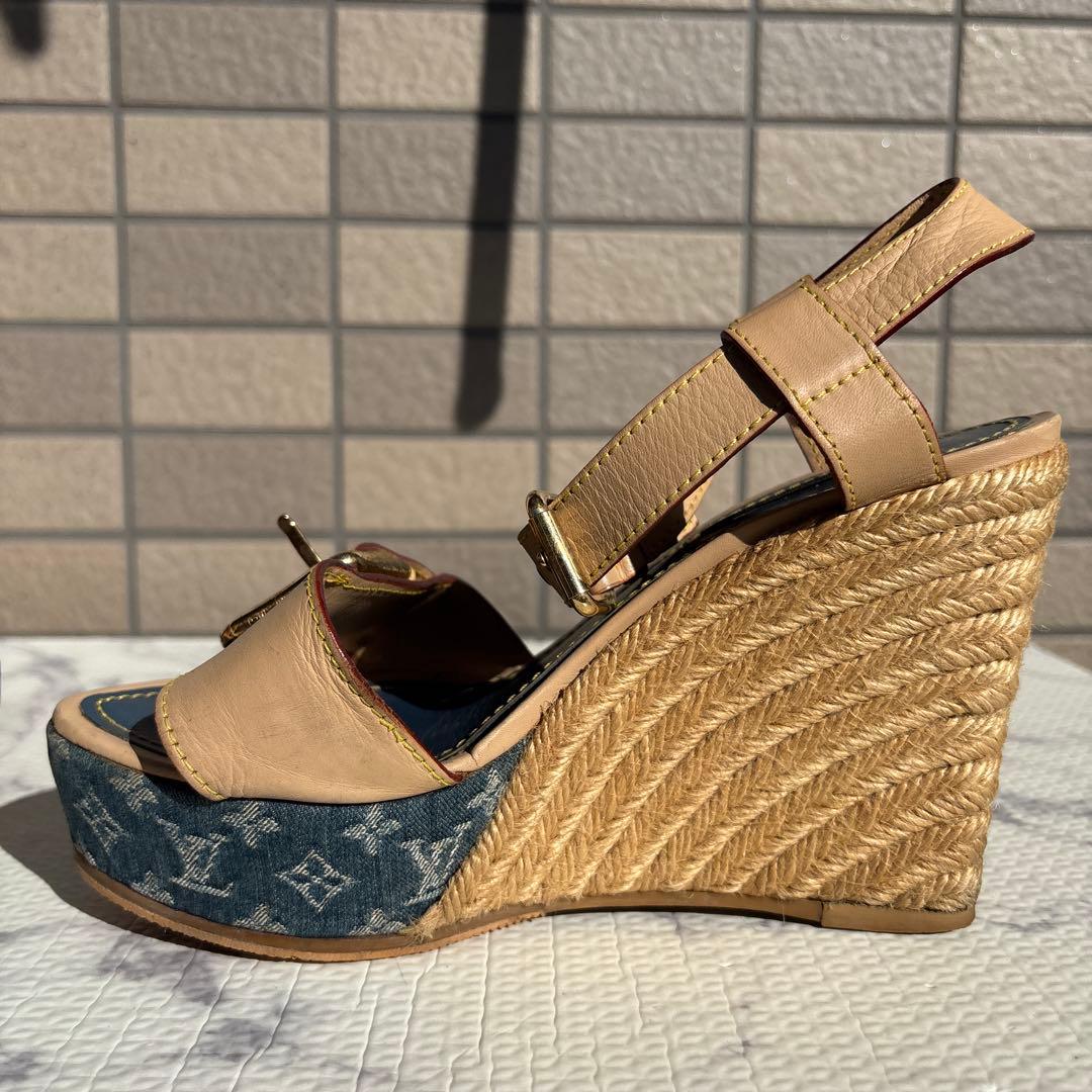 ルイヴィトン　厚底サンダル　デニム　モノグラム　シューズ　スニーカー　LV