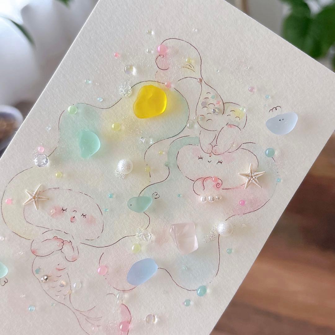 【マーメイド】イラスト　シーグラスアート　水彩画　原画
