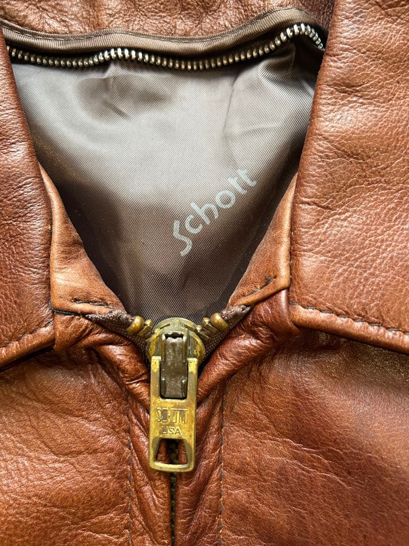 Schott ブラウンレザー シングルライダースジャケット