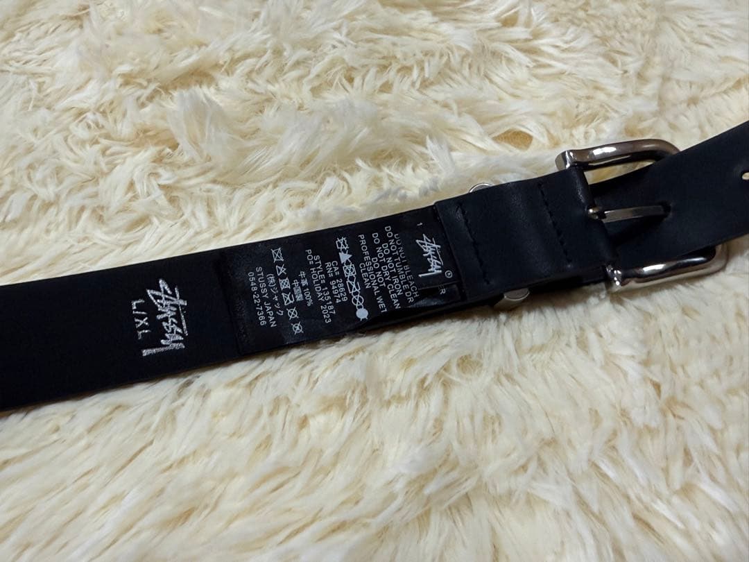 STUSSY ブラックレザー スワールデザイン ベルトL/XL