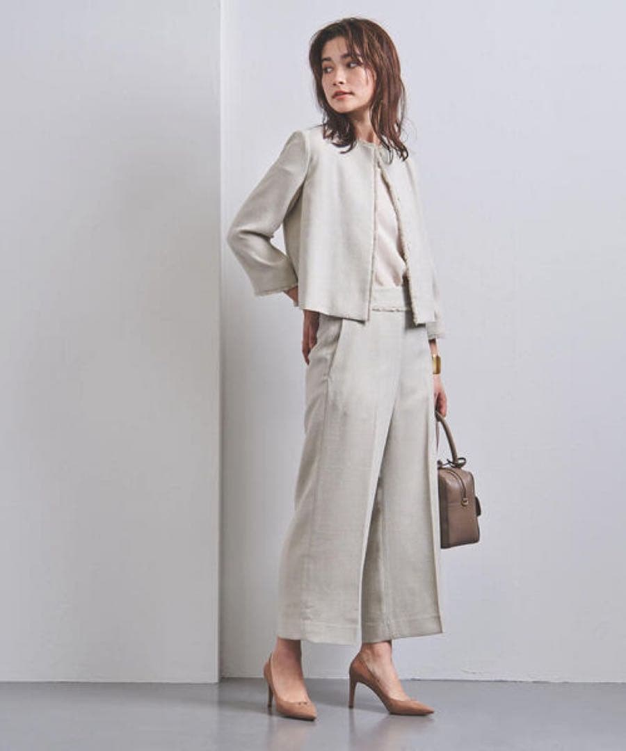 [極美品]ユナイテッドアローズ　フリンジ　ノーカラーパンツセットアップ　40 L