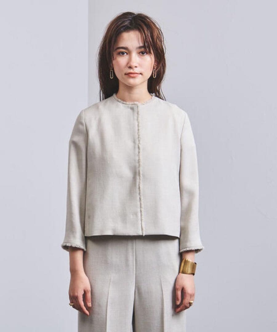 [極美品]ユナイテッドアローズ　フリンジ　ノーカラーパンツセットアップ　40 L