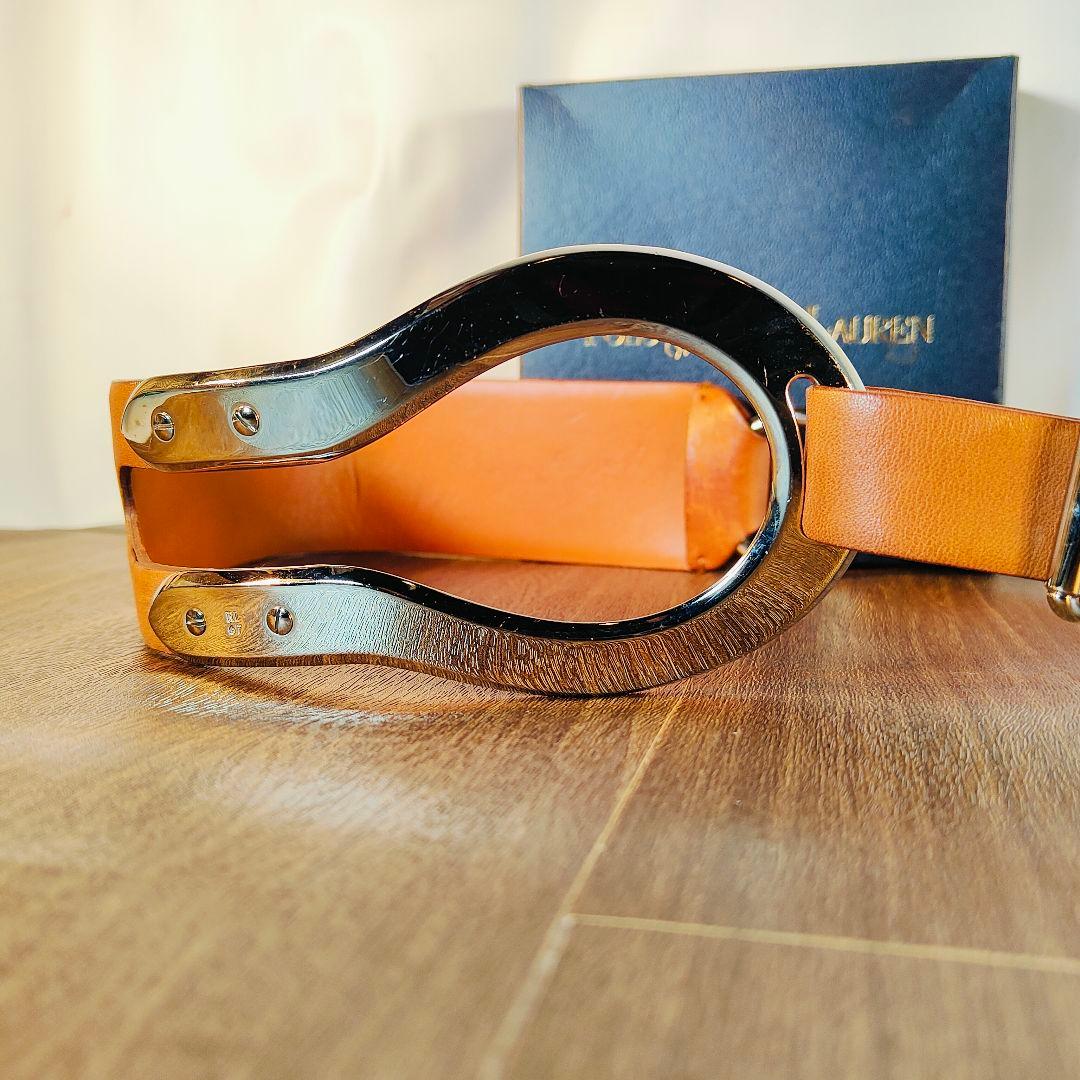 【極上品】ポロラルフローレン 高級ドレスベルト イタリア製　シルバー馬具バックル