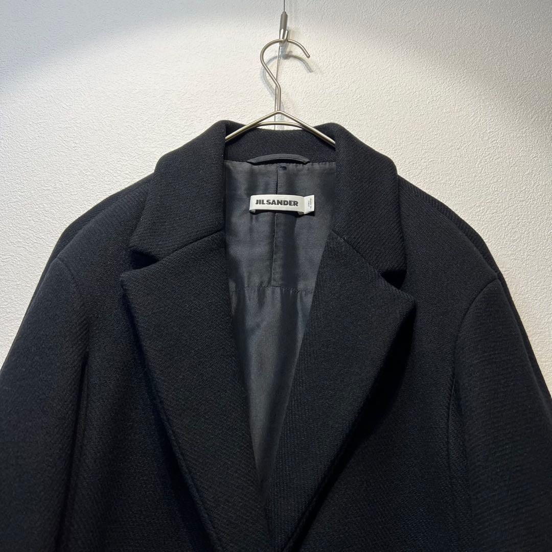 希少 美品 JIL SANDER ウール シルク デザイン チェスターコート